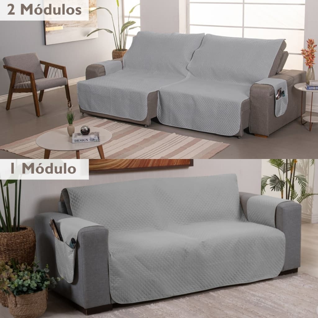 Protetor de Sofá 1 e 2 Módulos 4 Lugares Retrátil 2,00 a 2,20m Capa Protetora Matelado Porta Objetos