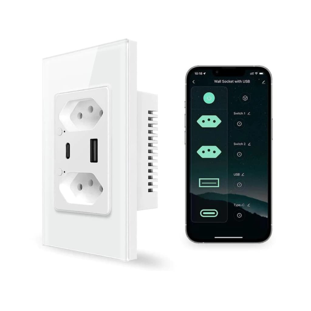 Tomada De Parede Inteligente Wifi dupla USB-C Tipo C Alexa Bivolt