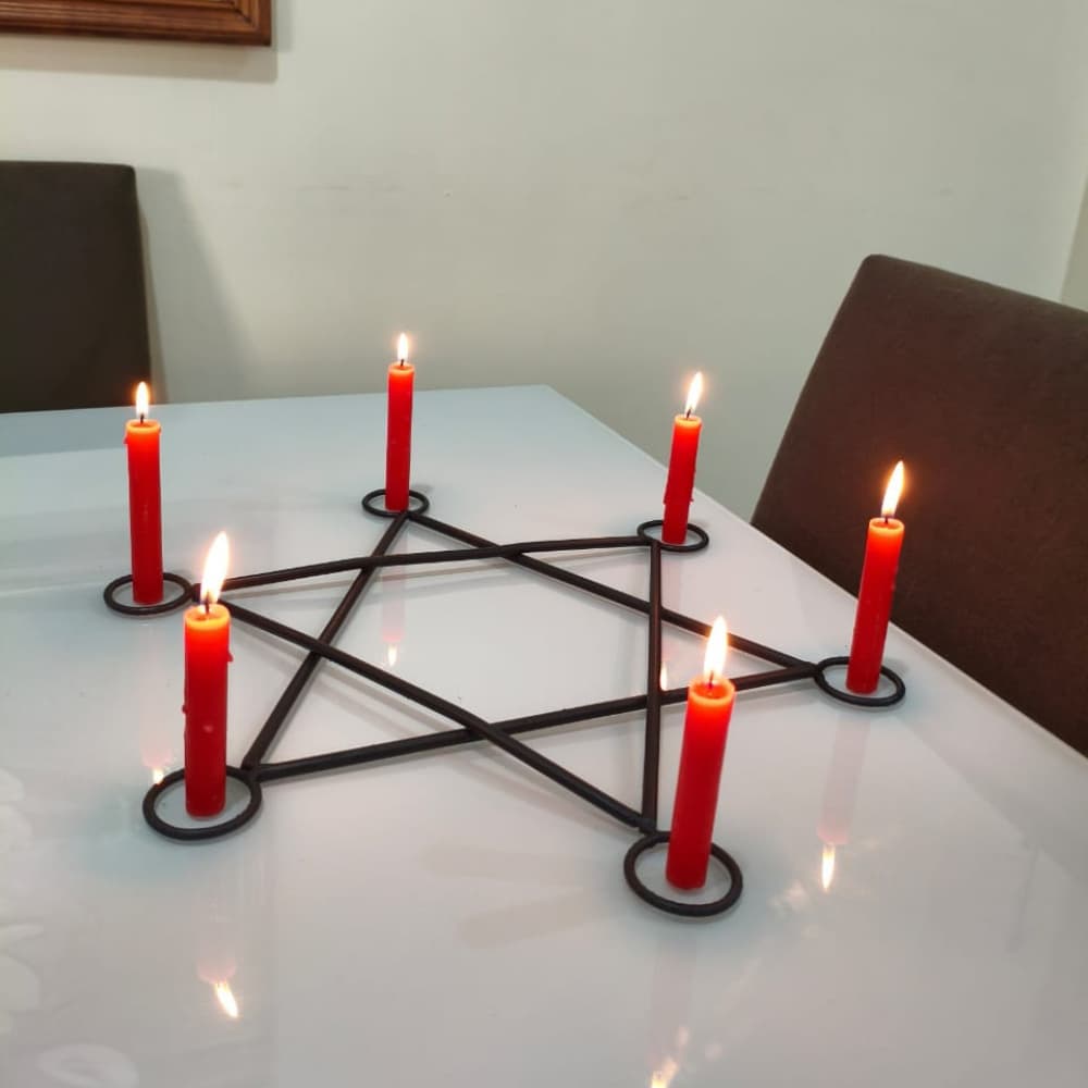 Hexagrama em Ferro Artesanal Porta 5 Velas Estrela de Davi Sagrada  30cm