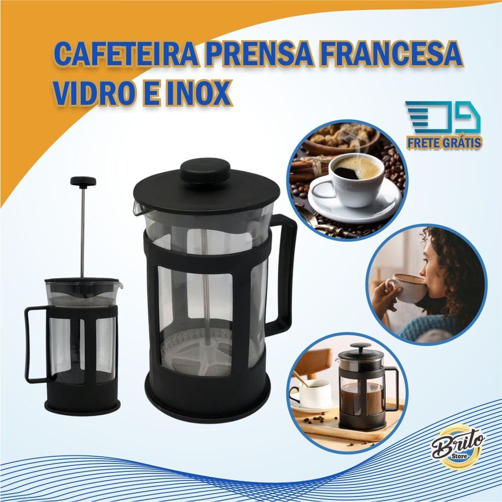 Cafeteira Prensa Francesa Vidro e Inox Cremeira Café Leite Cremoso Chá Cappuccino