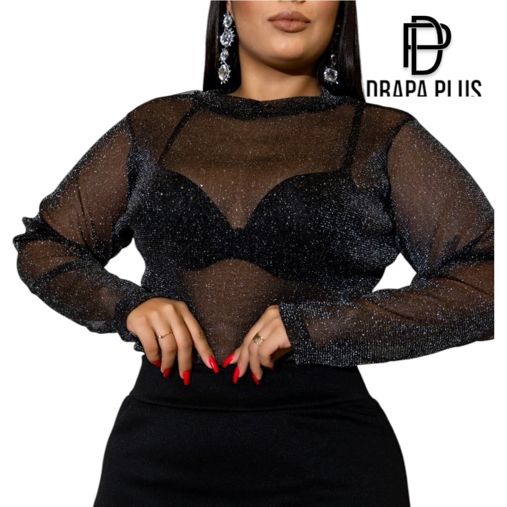 DRAPA PLUS - BLUSA DE TULE COM BRILHO LUREX PLUS SIZE
