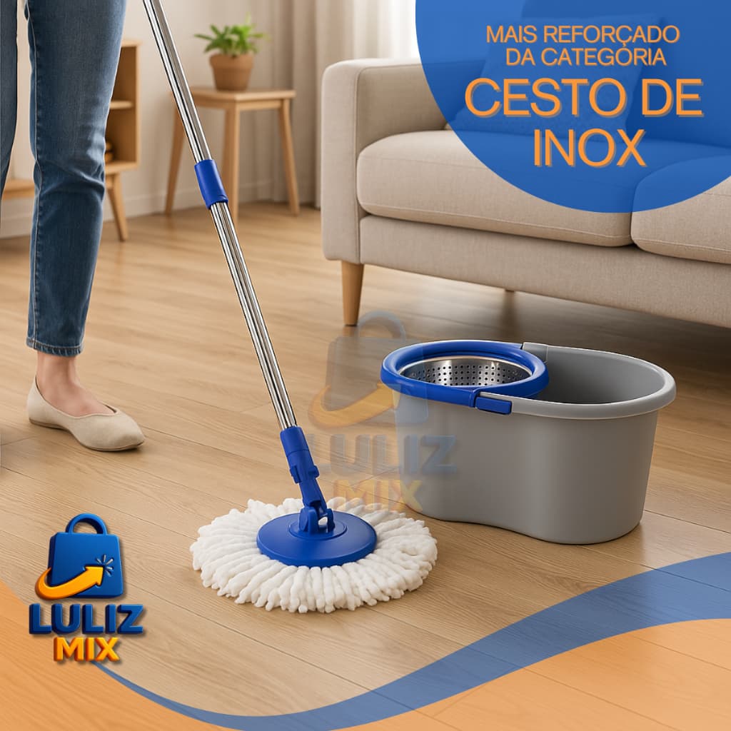 Mop Giratório Balde Esfregão Giratório Rodo Para Passar Pano Cuidados Com a Casa Mope Flat