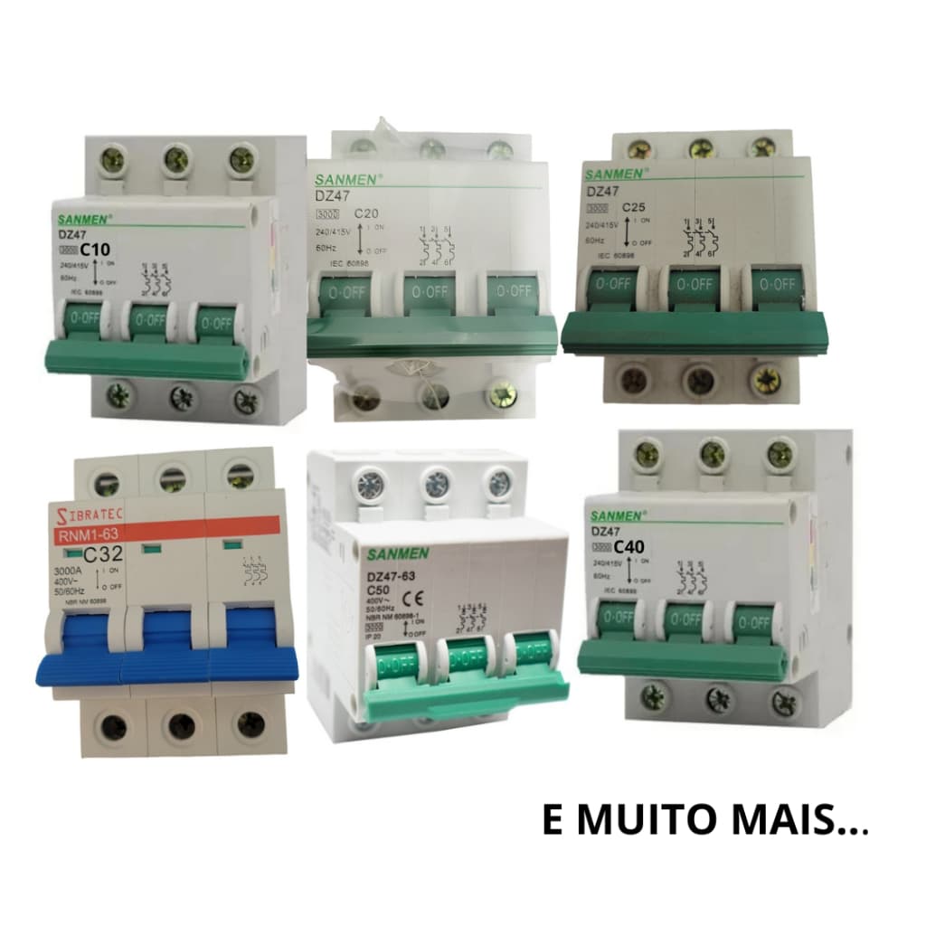Disjuntor Tripolar de 10A/ 16A/ 20A/ 25A/ 32A/ 40A/ 50A/ 63A/ Sanmen Sibratec Lukma Casa Elétrica Construção Energia