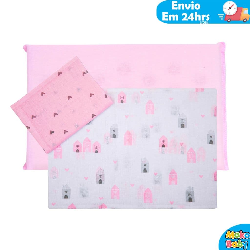 Travesseiro De Bebê Antissufocante Antialérgico + 2 Fronhas Estampadas Menino Menina 100% Algodão Papi