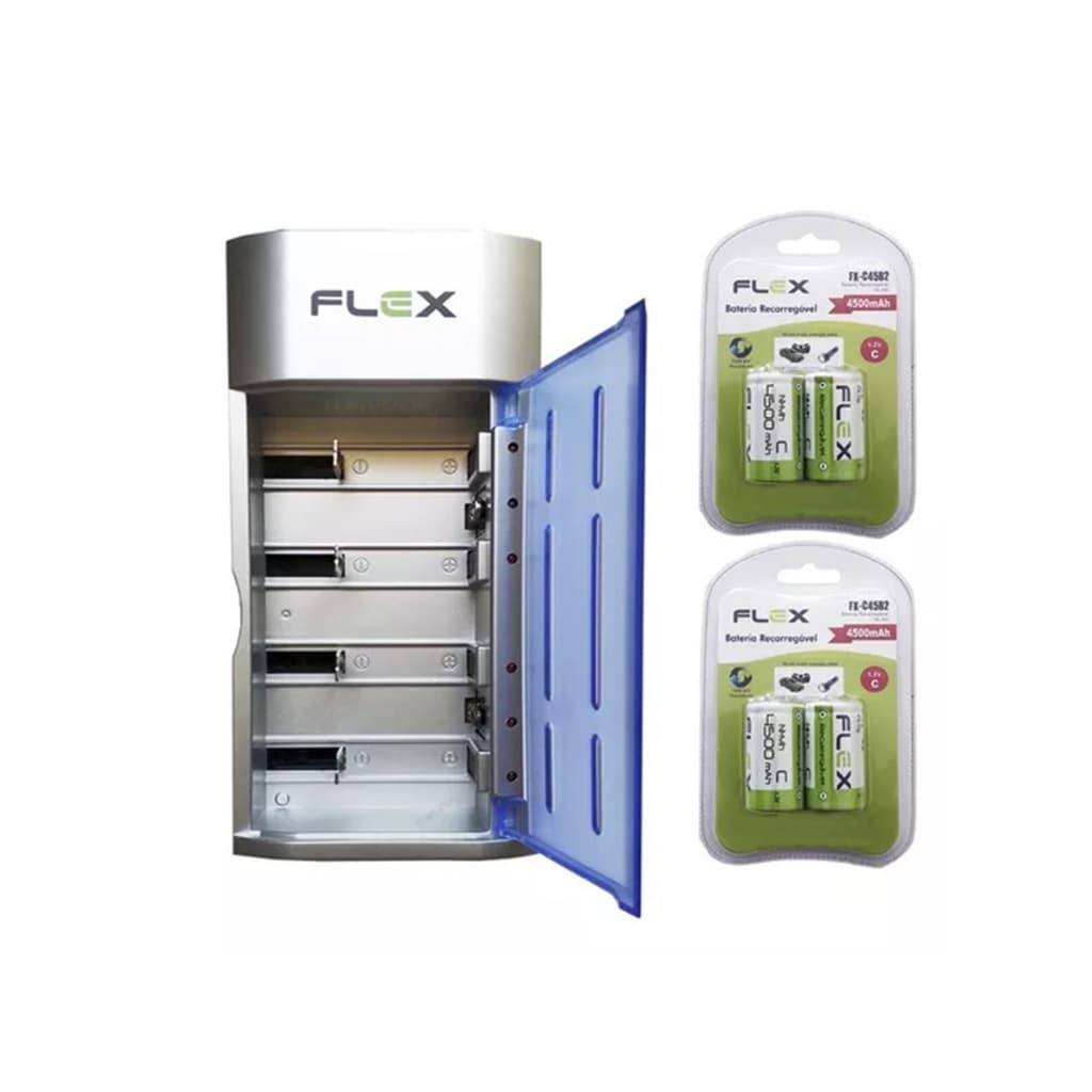 Carregador De Pilhas Aaa/aa/c/d/9v + 4 Pilhas C 4500mah
