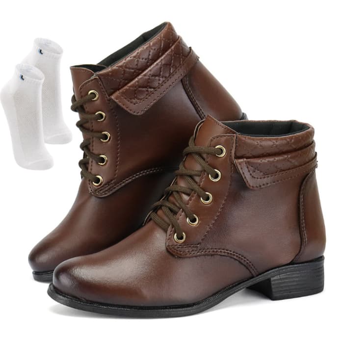 Kit Botinha Coturno Feminina Casual + Meia