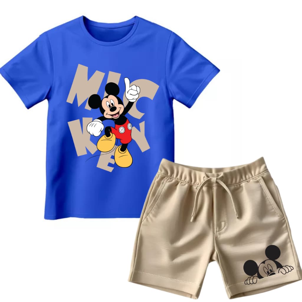 Conjunto infantil verão de menino camiseta manga curta e bermuda de moletom, Mickey mouse Letras, básico casual