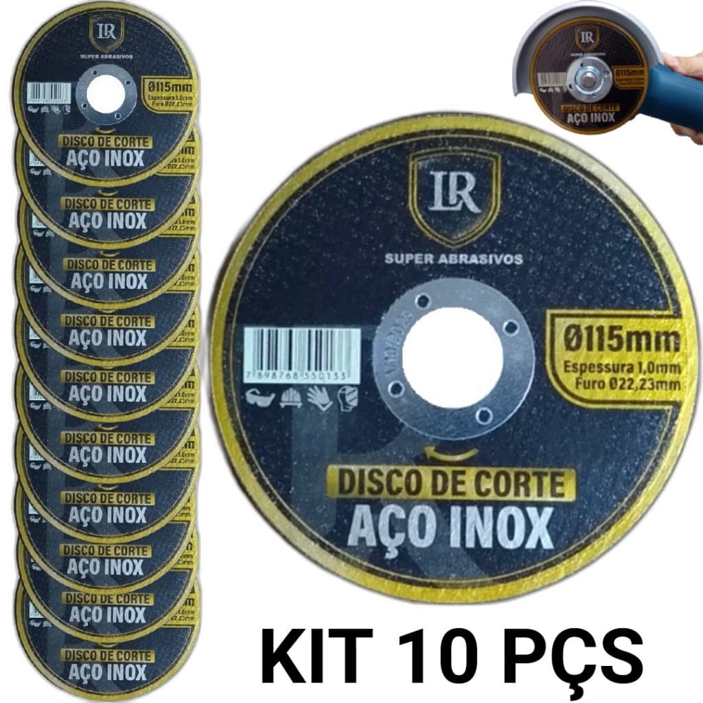 Kit 5 ou 10 Disco De Corte Fino 4 1/2 × 1 mm Para Esmerilhadeira Corta Inox Aço Ferro Alumínio Cobre