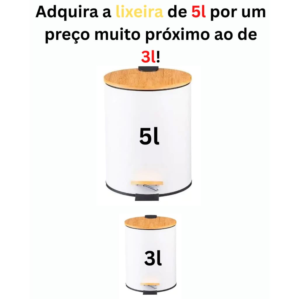 Lixeira com tampa de bambu 5 litros pedal banheiro com alça cesto removível diversos modelos
