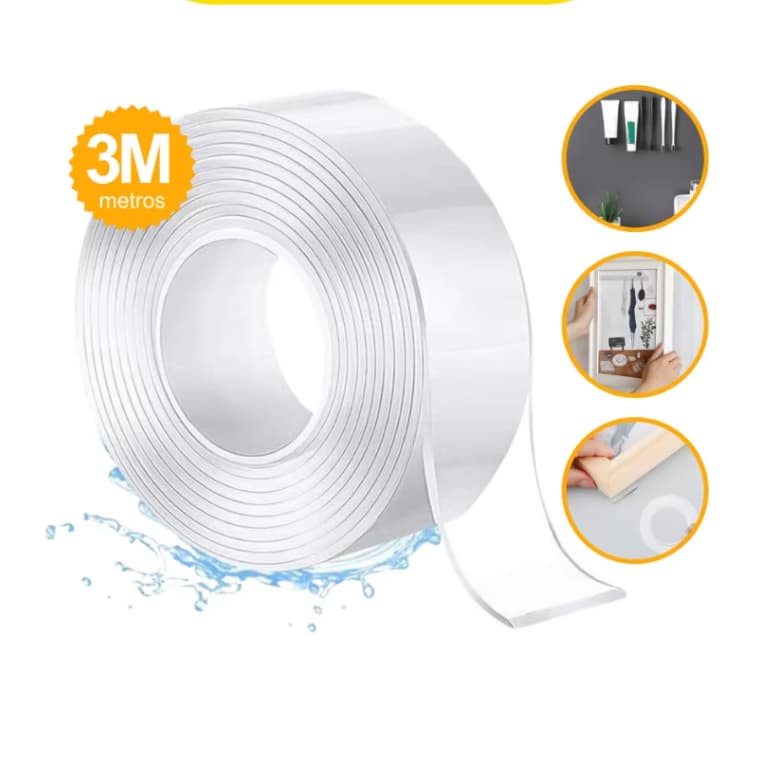 Fita Dupla Face Extra Forte Transparente Gel Silicone Adesiva Cola Parede Fixação Casa Quarto Sala