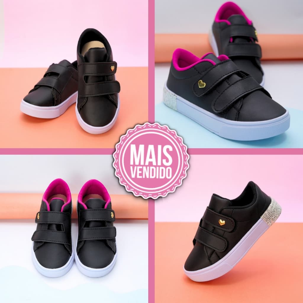 Tênis Menina Infantil Escolar Confortável e Durável Velcro 25-36 Frete Rápido