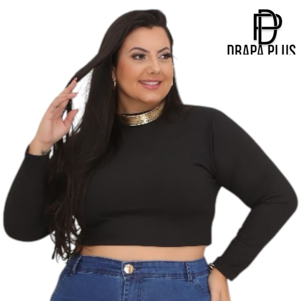 DRAPA PLUS - BLUSA CROPPED GOLA ALTA PLUS SIZE