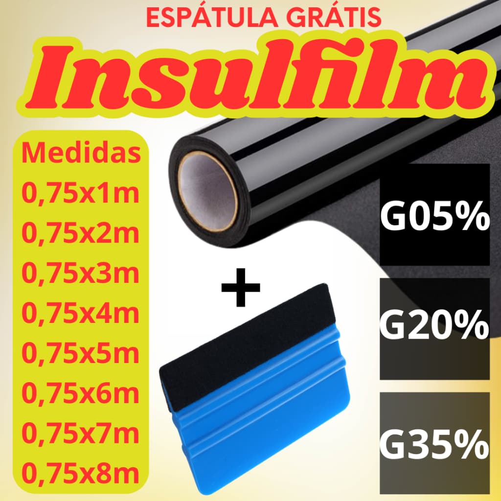 Película Tipo insulfilm Automotiva Residencial Vidro Janela Porta Blindex G5 G20 G35 Espátula grátis