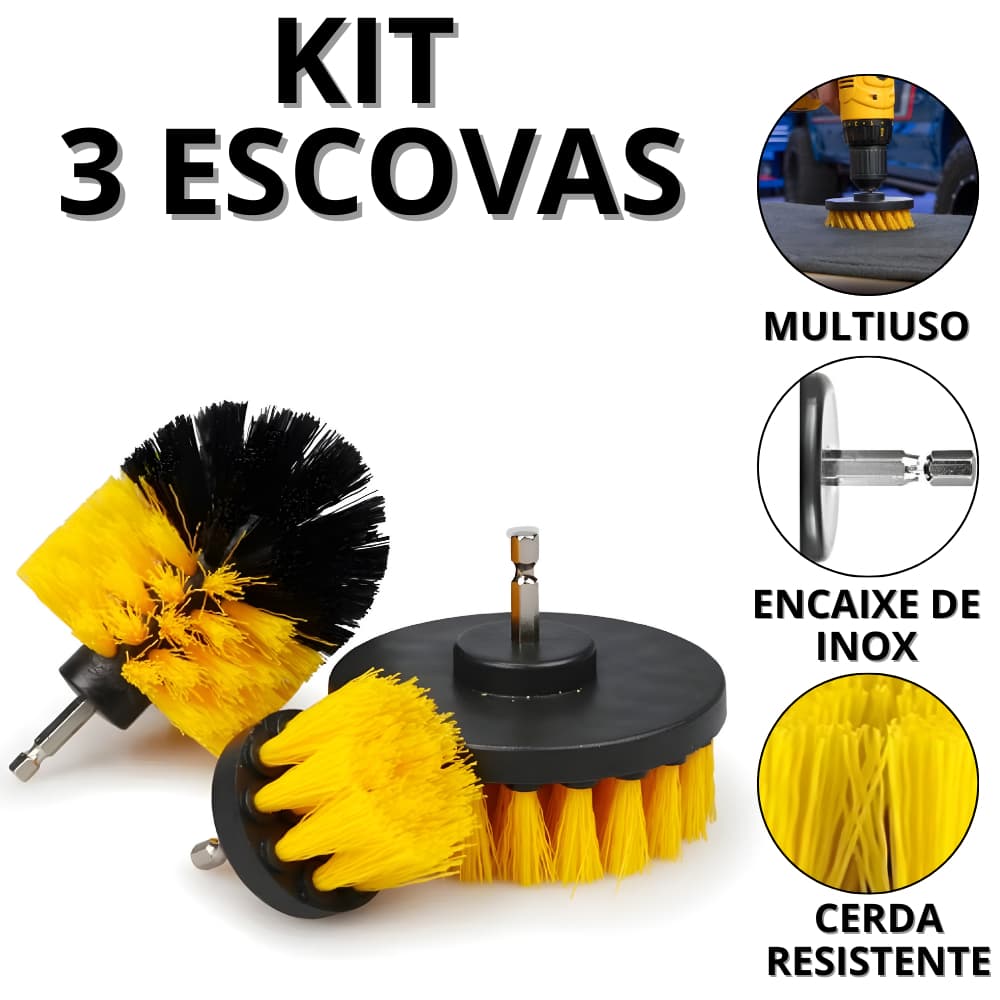 Kit Escova De limpeza Parafusadeira Escovas Para Parafusadeira 3 Peças Tapete Sofá Piso Banheiro
