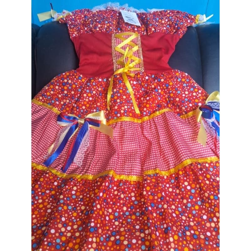 Vestido Para Festa Junina Infantil São João Tm 10  Para Crianças De 09 a 10 anos