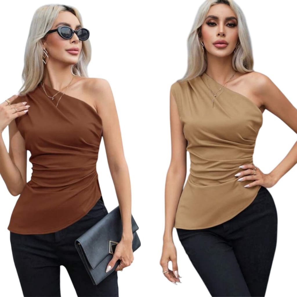 Kit Blusa Feminina Mula Manca  Elegante Assimétrica Casual Ombro Único