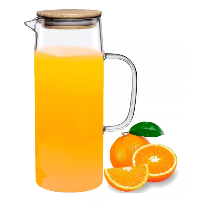 Jarra De Vidro Com Tampa Bambu Suco Agua Bebidas 1,2 Litros
