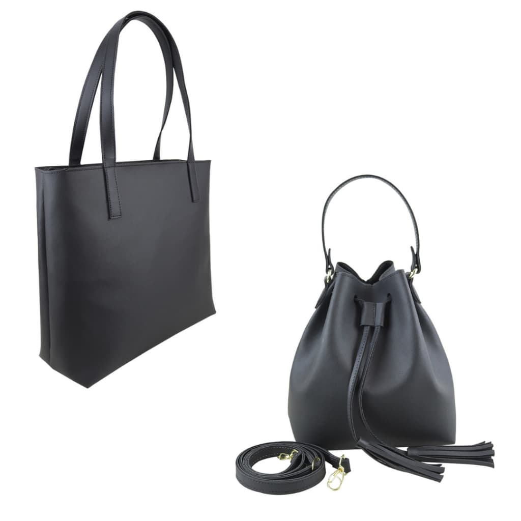 Kit 2 Bolsas Pretas Feminina Média Couro Alça de Ombro e Mão Transversal Linea
