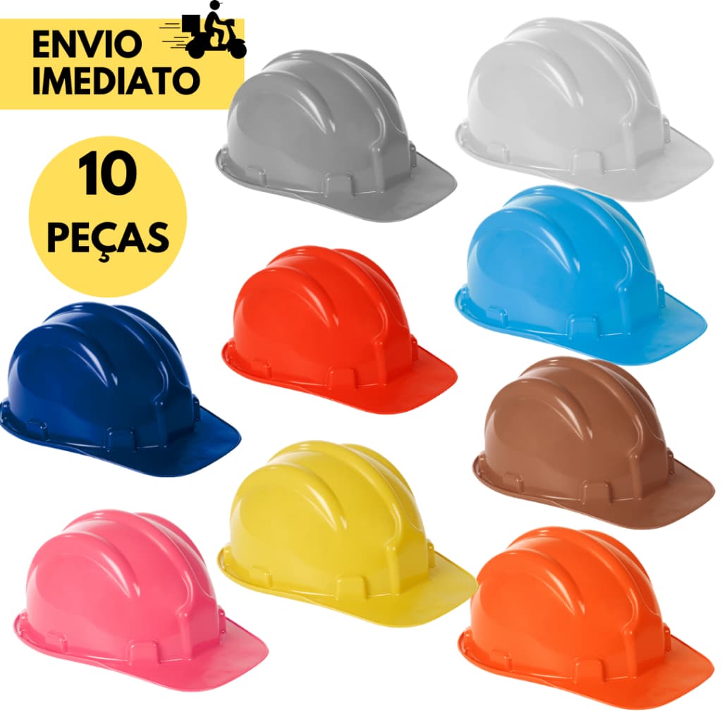 Kit 10 Capacete De Segurança Abra Frontal Carneira Obra Construção Civil Trabalho Plastcor s/Jugular