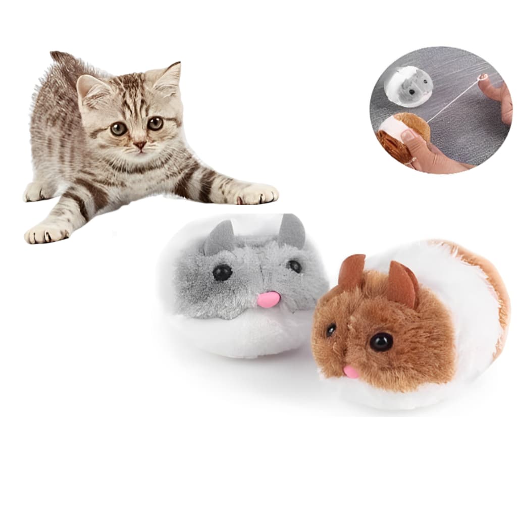 Brinquedo Para Gatos De Pelúcia Rato Ratinho Com Vibra Puxa Cordinha Pet Interativo - Com Catnip
