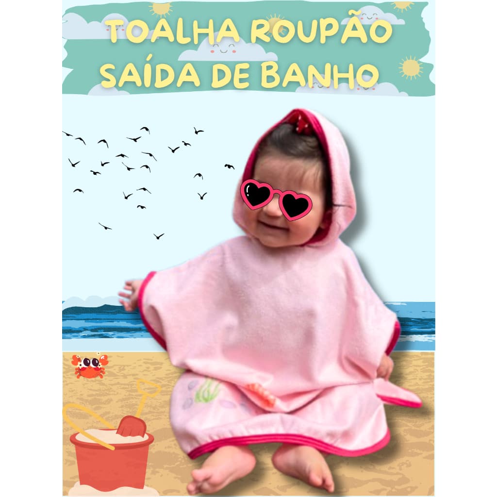 Toalha Roupão Saída De Praia Piscina E Banho Com Capuz Infantil