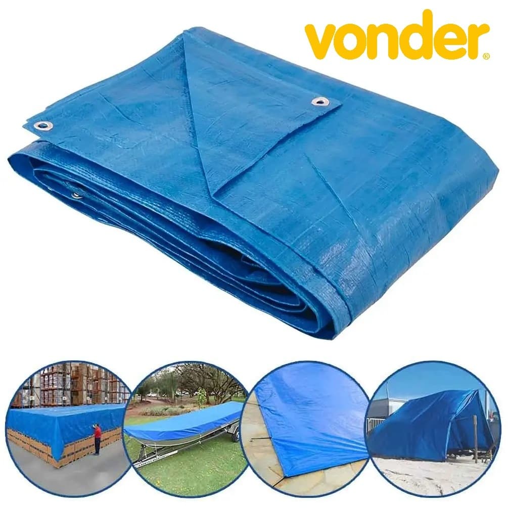 Lona Azul Vonder 5m x 4m Impermeável Reforçada Polietileno Proteção Piscina Telhado Camping