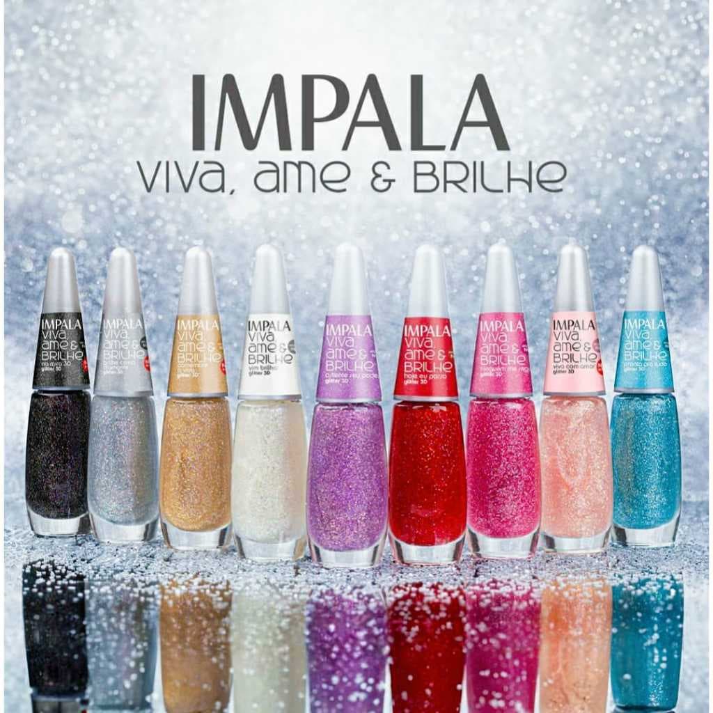 Kit Esmalte Impala Coleção Nova  Viva - Ame e Brilhe Glitter 3D 9 Cores