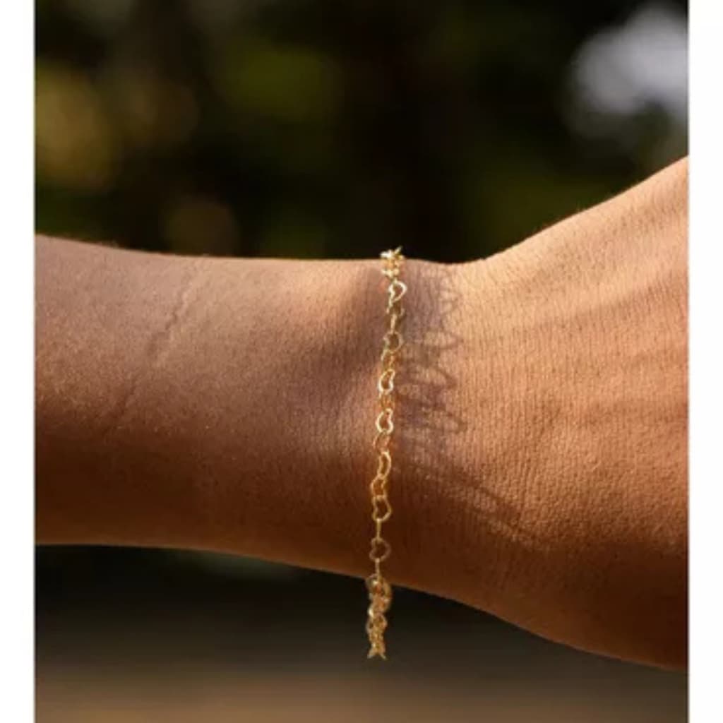 Pulseira De Ouro De 18K Elos De Corações Delicado Legitima Joias E Acessorios
