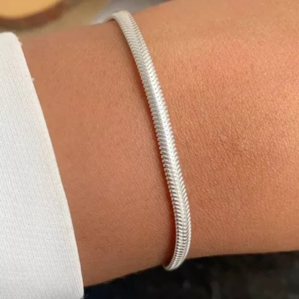 Pulseira De Prata N925 Escama de Cobra Serpente Legitima Fina Delicada Joias E Acessorios