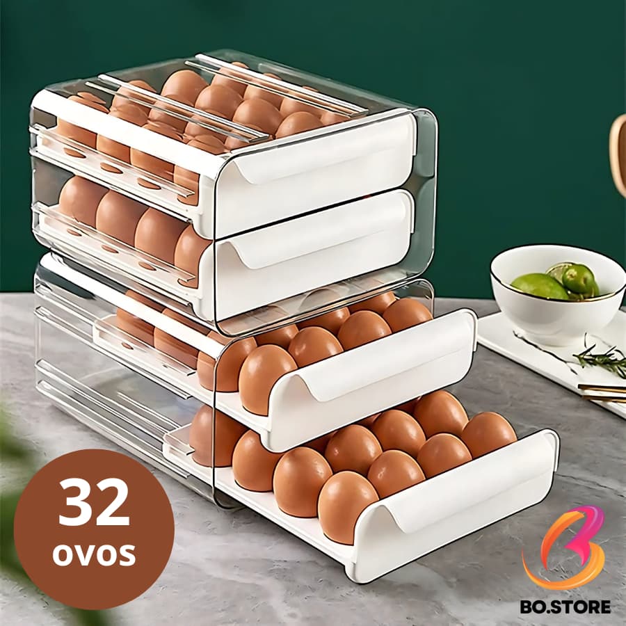 Porta Ovos Duplo 32 Ovos Gaveteiro Empilhavel  Para Cozinha Geladeira
