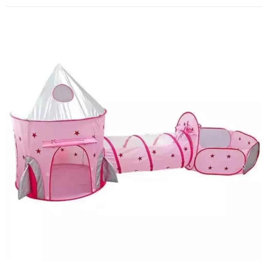 barraca toca tenda infantil 3x1 com tunel e cesta basquete castelo astronauta foguete princesa rosa