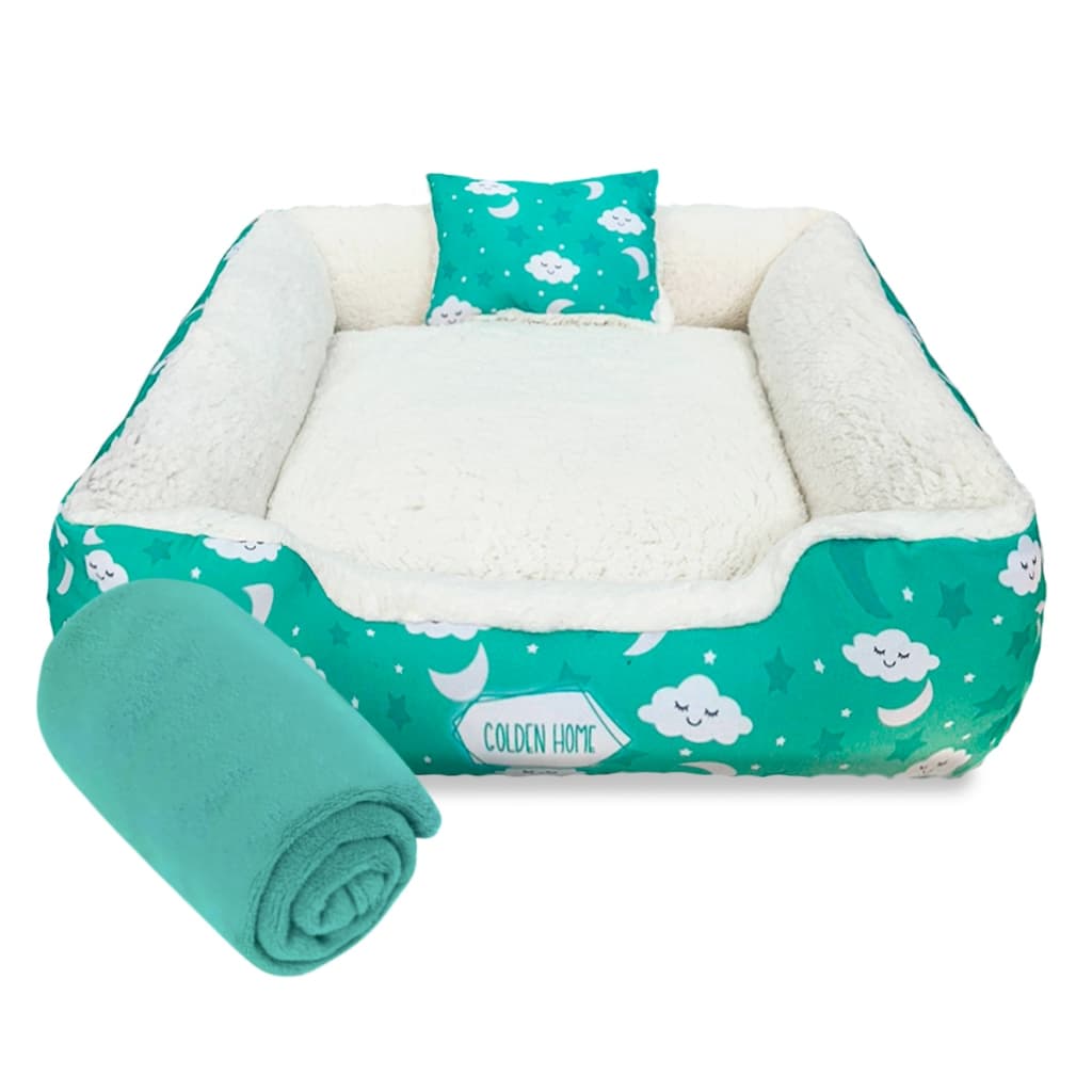 Cama Pet Estampada Sherpa 60cm 4 Peças Caminha Pet Gato/Cachorro com Manta