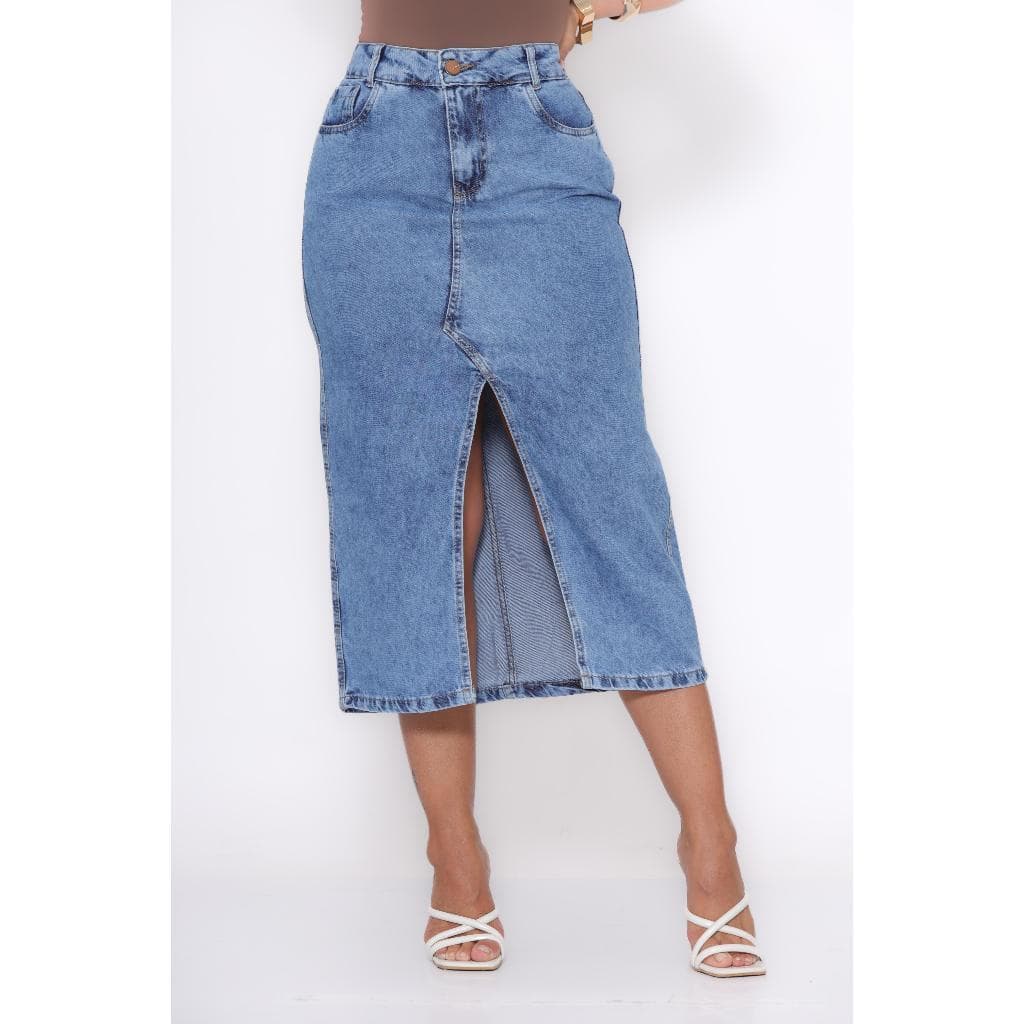 Saia Jeans Longa Midi  Bolso Evangélica