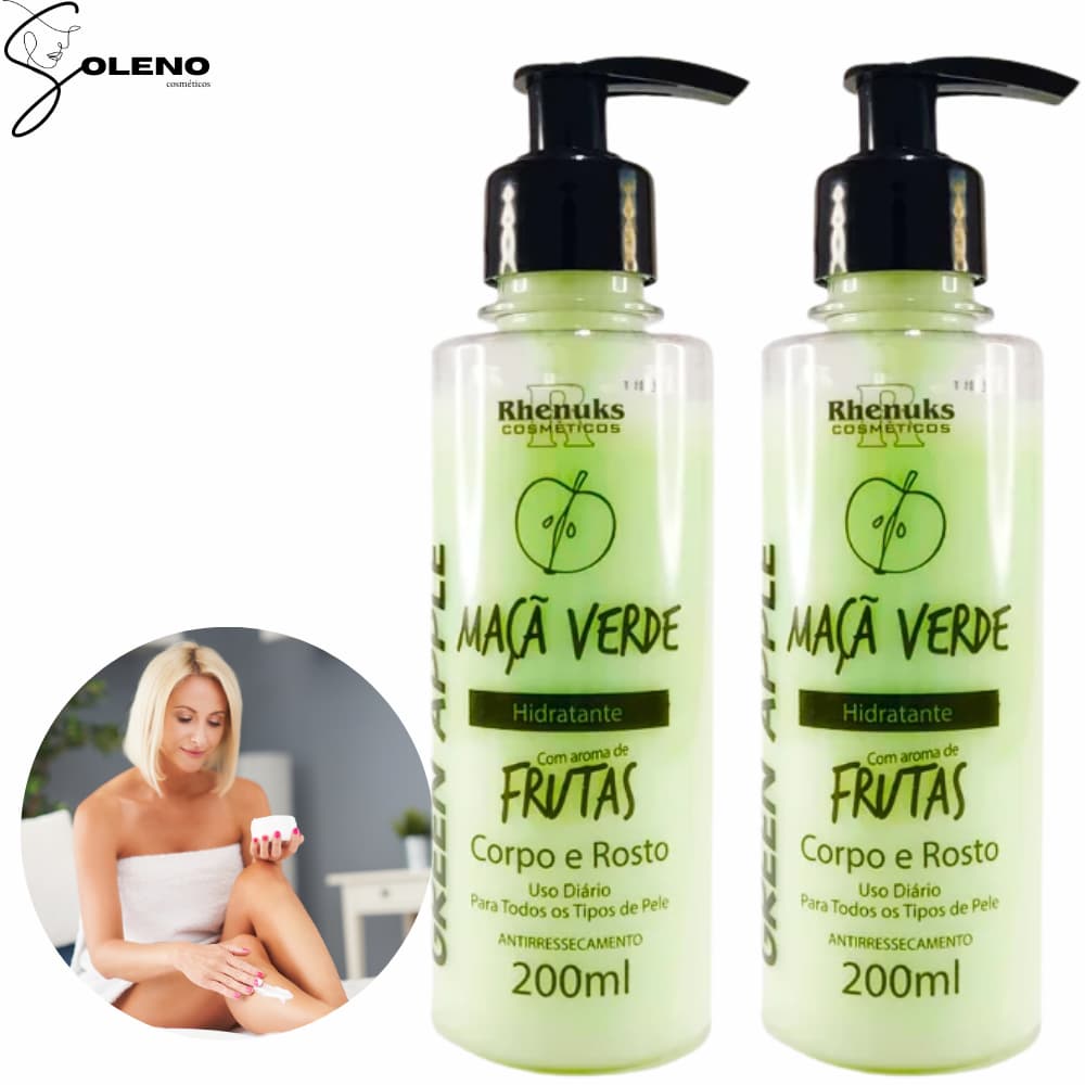 2 Cremes Hidratantes Maça Verde Maciez Absorção Rápida Perfumado com Duração Longa Textura Cremosa