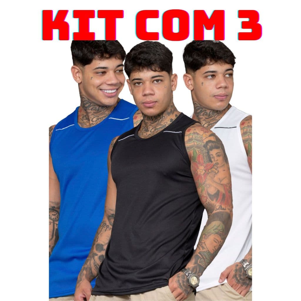 KIT 3 REGATA DRYFIT LISA  MASCULINA TREINO CORRIDA CAMISETA ACADEMIA CAMISA CORRIDA