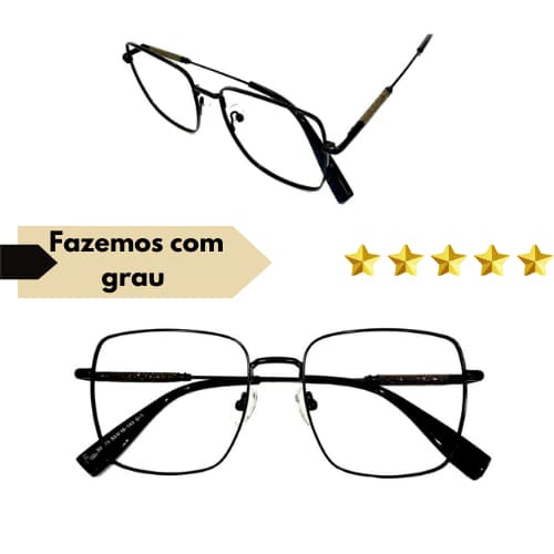 Óculos Completo Armação Metal Feminino Quadrado Com Lentes Em Anti Reflexo Com Seu Grau