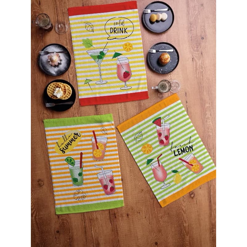 Jogo 6 Pano de copa TEKA 46x65cm felpudo Estampa de FRUTAS