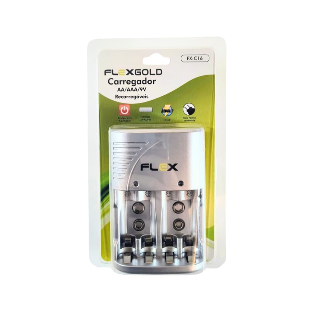 Carregador para Pilhas AA/AAA/9V FX-C16 Flexgold - Flex Gold