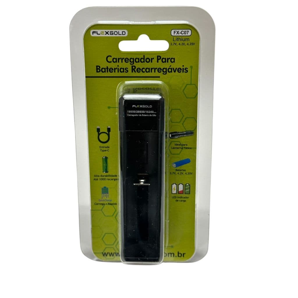 Carregador de Bateria 18650 , 26650, 22650,18500, 18490, 17335  FX-C07 FLEX
