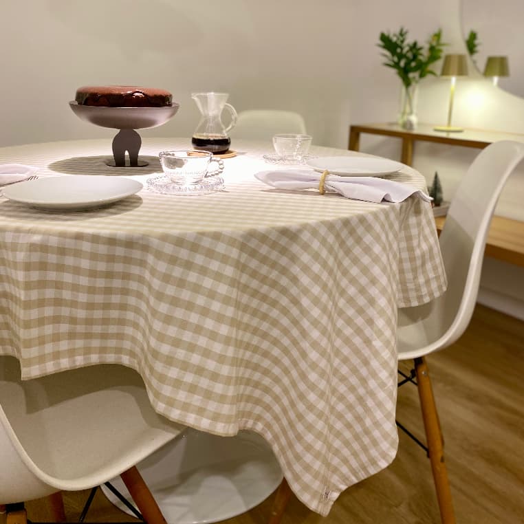 Toalha De Mesa Xadrez Vichy | Toalha de Mesa 100% algodão | Toalha De Mesa Xadrez Verde Bege Cinza