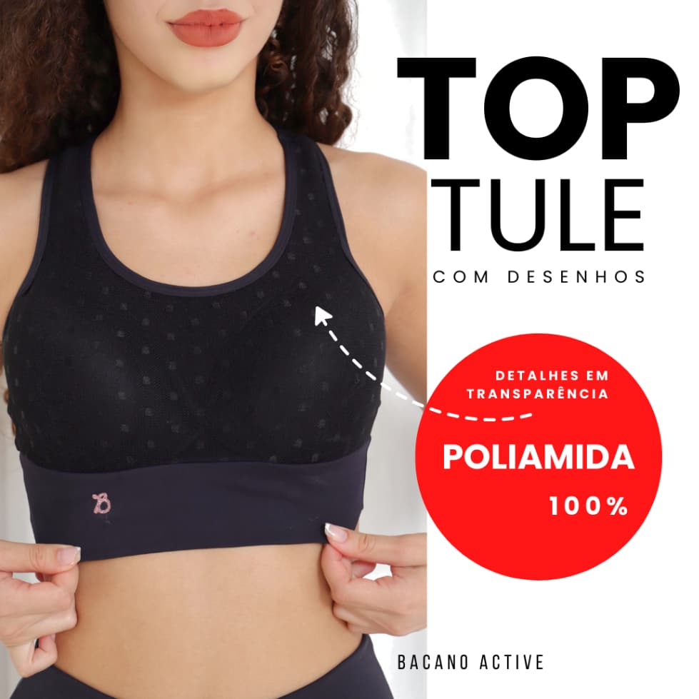 Top femenino com detalhe transparencia  elegante para moda fitness  poliamida