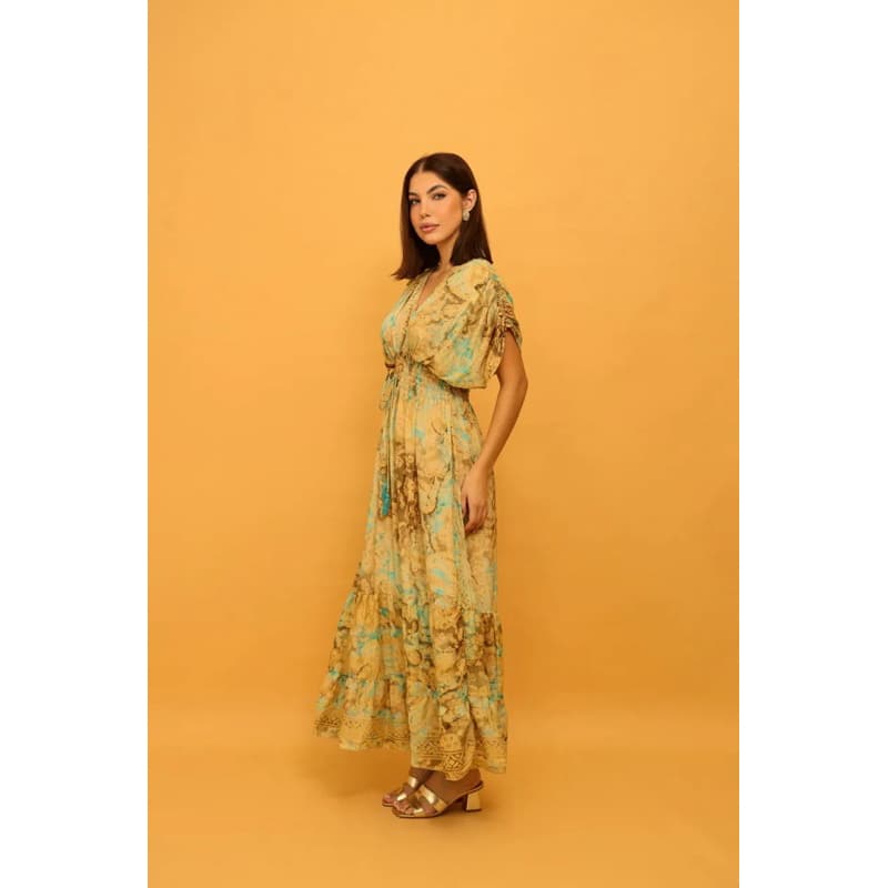 Vestido Seda Boho Meia Manga