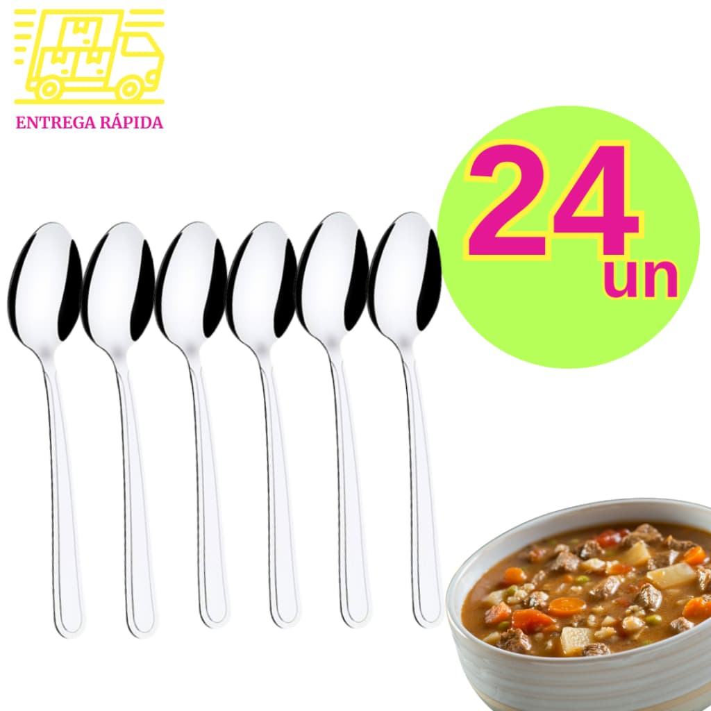 Kit 24 Colheres Grande de Mesa Sopa Inox 21cm Multiuso Cozinha Top1 para Casa Restaurantes Buffet