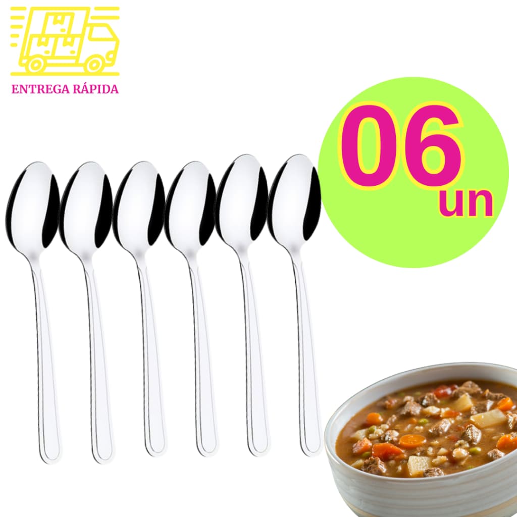 Kit 6 Colheres Grande de Mesa Sopa Inox 21cm Multiuso Cozinha para Casa Restaurantes Buffet