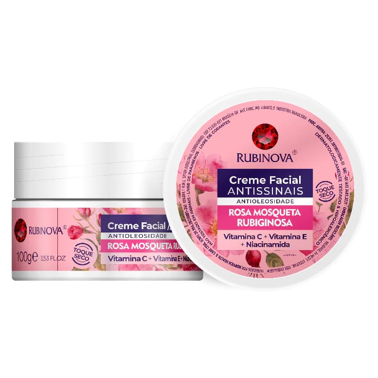 Skin Care Creme Hidratante Facial Rosa Mosqueta Antissinais Antioleosidade 100g Rubinova