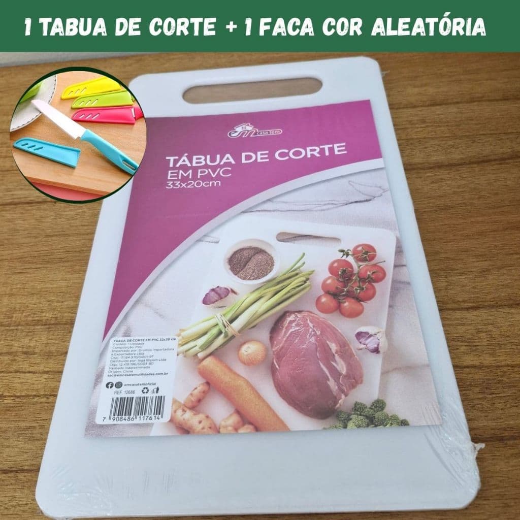 Kit 1 tabua de corte 30cm x 20cm  + 1  Faca cor aleatória