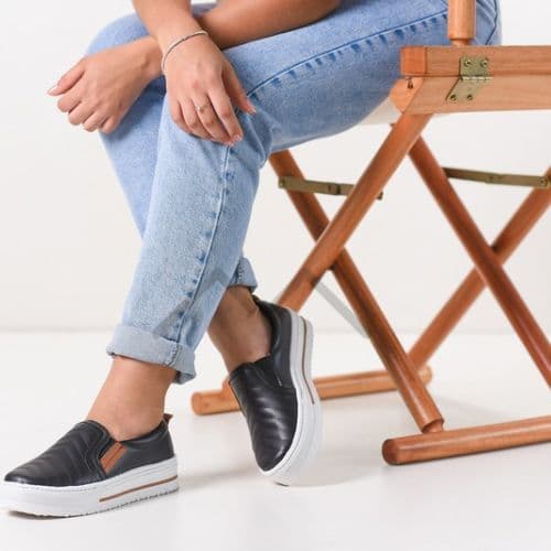 Tênis Slip-on Solado Branco Sapatênis Sapato Feminino Sapatilha Casual Confortável Envio Imediato