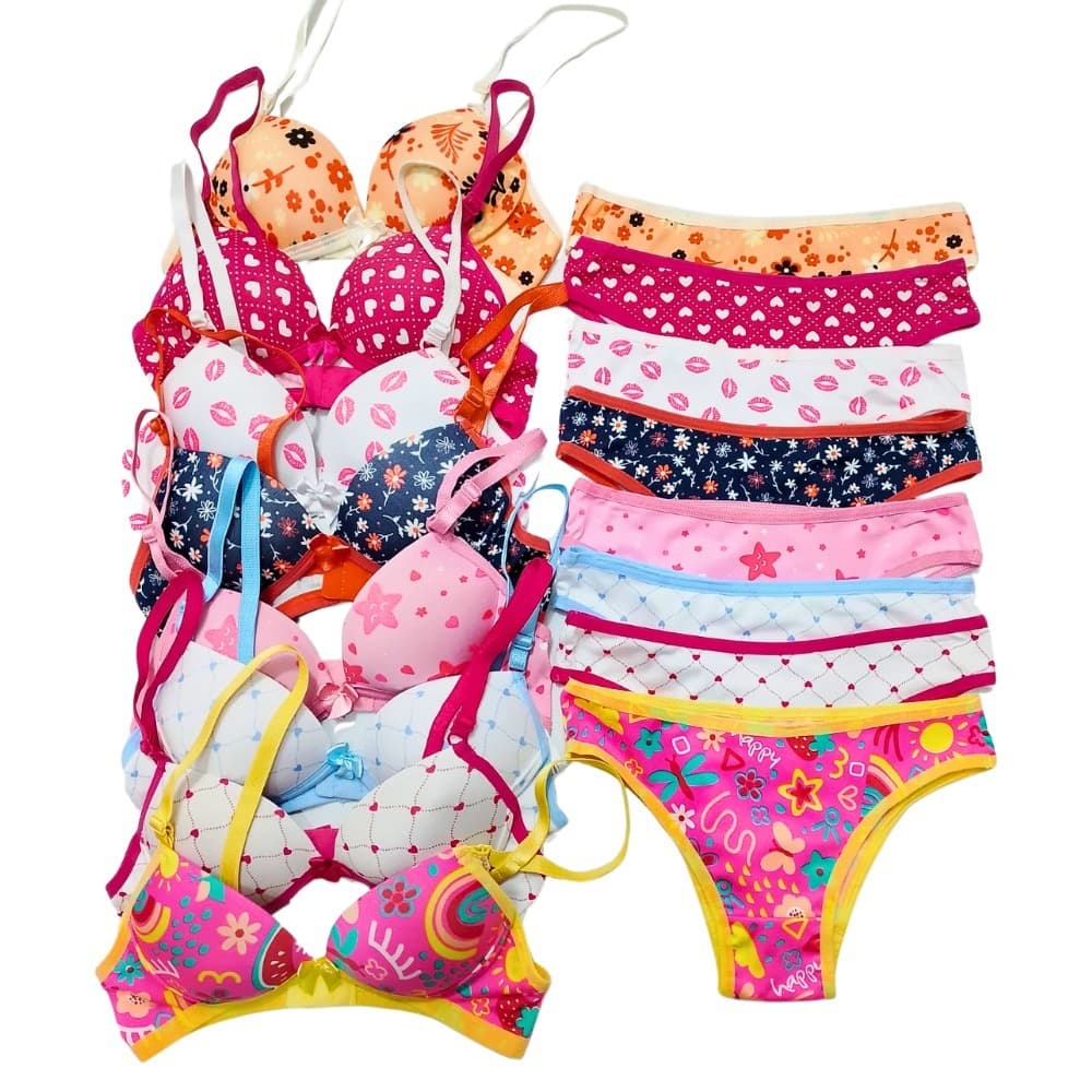 Kit 10 Conjunto Menina Moça Infantil Juvenil Estampado Com Bojo