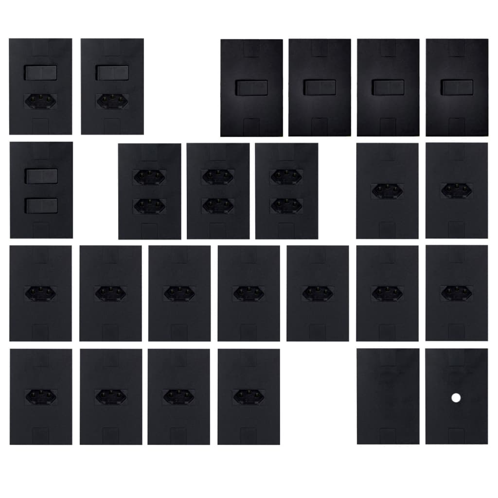 Tomadas e Interruptores Kit 25 Peças Preto Fosco Pluzie Modular 4x2