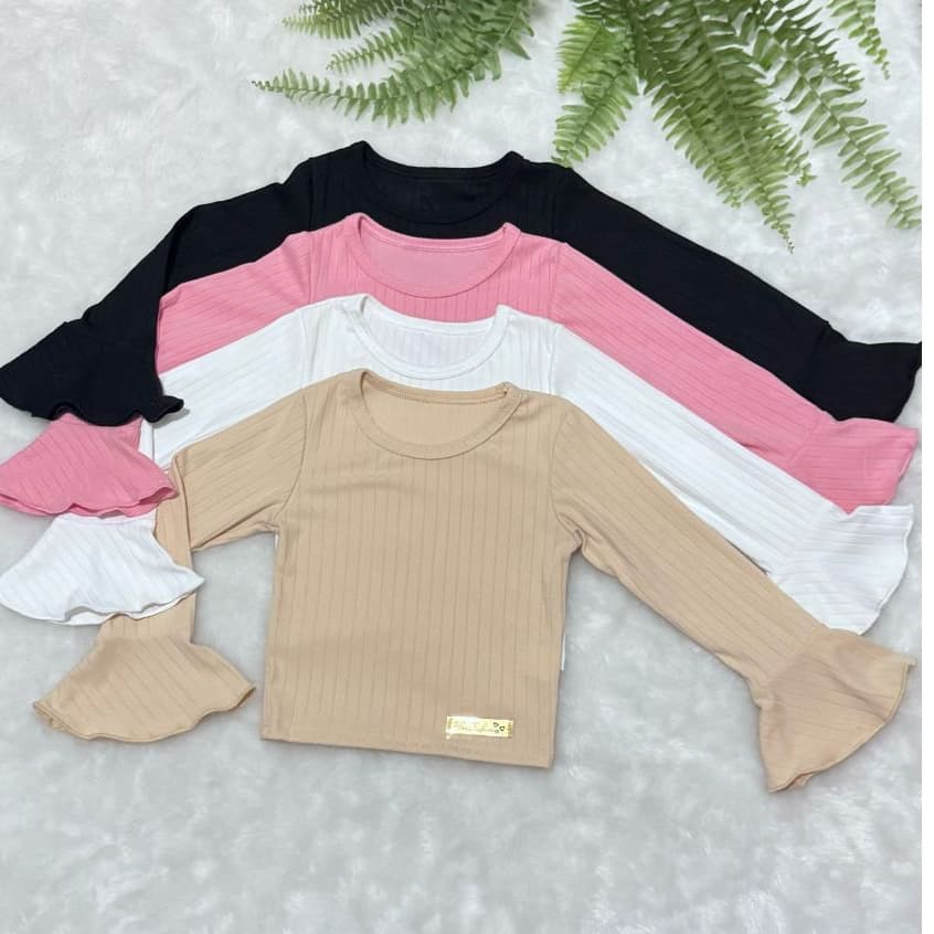Blusas infantil menina manga longa manga comprida moda blogueirinha canelada algodão